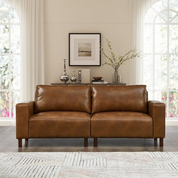 English Elm 78.5 Inch Mid-Century Modern Faux Leather Loveseat with Rubberwood Legs for Living Room W1097S00311