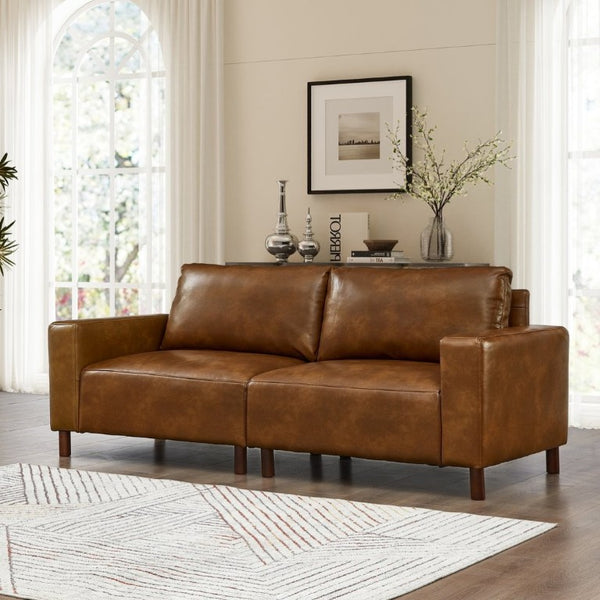 English Elm 78.5 Inch Mid-Century Modern Faux Leather Loveseat with Rubberwood Legs for Living Room W1097S00311