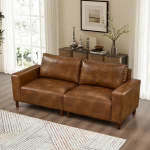 English Elm 78.5 Inch Mid-Century Modern Faux Leather Loveseat with Rubberwood Legs for Living Room W1097S00311
