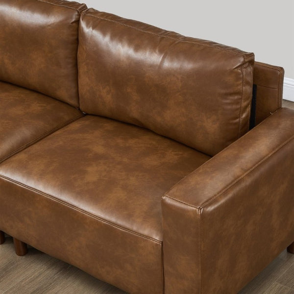 English Elm 78.5 Inch Mid-Century Modern Faux Leather Loveseat with Rubberwood Legs for Living Room W1097S00311