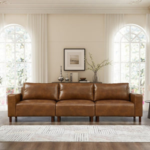 English Elm 112 Inch Mid-Century Modern PU Leather Sofa with Rubberwood Legs for Living Room W1097S00312