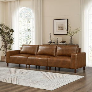 English Elm 112 Inch Mid-Century Modern PU Leather Sofa with Rubberwood Legs for Living Room W1097S00312