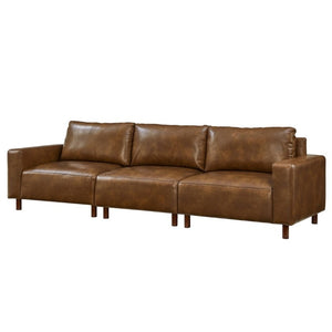 English Elm 112 Inch Mid-Century Modern PU Leather Sofa with Rubberwood Legs for Living Room W1097S00312