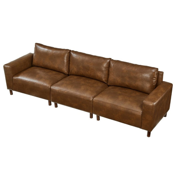English Elm 112 Inch Mid-Century Modern PU Leather Sofa with Rubberwood Legs for Living Room W1097S00312