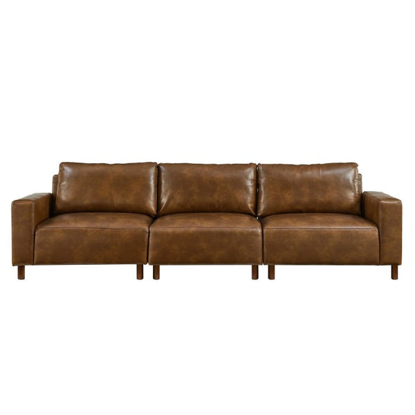 English Elm 112 Inch Mid-Century Modern PU Leather Sofa with Rubberwood Legs for Living Room W1097S00312