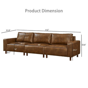 English Elm 112 Inch Mid-Century Modern PU Leather Sofa with Rubberwood Legs for Living Room W1097S00312