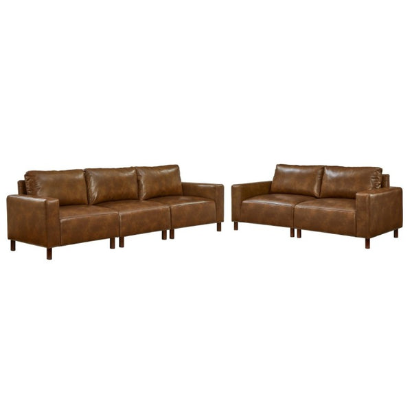 English Elm Luxury Brown Faux Leather Sofa and Loveseat Set with Rubberwood Legs for Living Room W1097S00313
