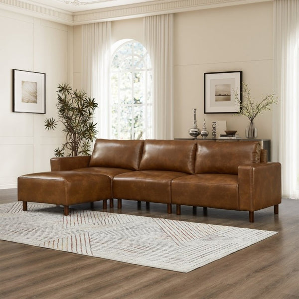 English Elm Modern L Shaped Sectional with Convertible Chaise in Breathable Brown PU Leather W1097S00314