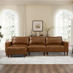 English Elm Modern L Shaped Sectional with Convertible Chaise in Breathable Brown PU Leather W1097S00314