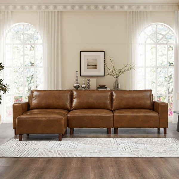 English Elm Modern L Shaped Sectional with Convertible Chaise in Breathable Brown PU Leather W1097S00314