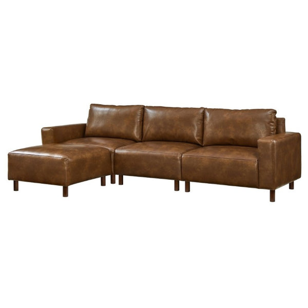 English Elm Modern L Shaped Sectional with Convertible Chaise in Breathable Brown PU Leather W1097S00314