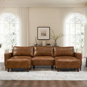 English Elm Modern Modular L-Shaped Sectional with Dual Ottoman Chaise in PU Leather Brown - A W1097S00315