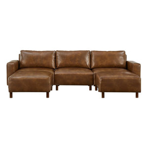 English Elm Modern Modular L-Shaped Sectional with Dual Ottoman Chaise in PU Leather Brown - A W1097S00315