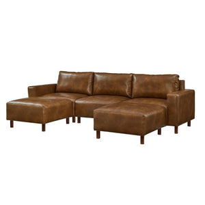 English Elm Modern Modular L-Shaped Sectional with Dual Ottoman Chaise in PU Leather Brown - A W1097S00315