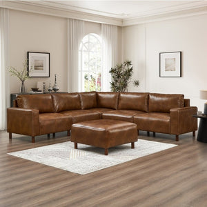 English Elm Modern Six Piece Modular Sectional in Brown PU Leather with Square Arm Living Room Sofa W1097S00316