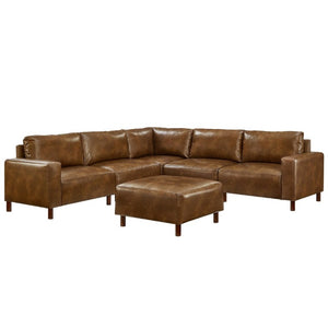English Elm Modern Six Piece Modular Sectional in Brown PU Leather with Square Arm Living Room Sofa W1097S00316