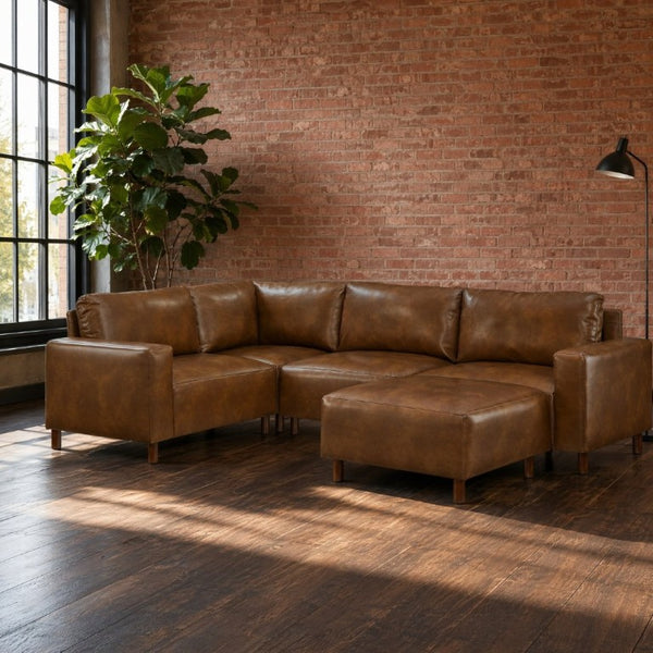 English Elm Modern Five Piece Modular Sectional with Ottoman PU Leather Low Profile Living Room Sofa W1097S00317