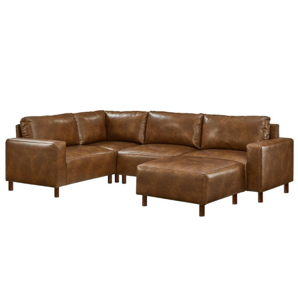 English Elm Modern Five Piece Modular Sectional with Ottoman PU Leather Low Profile Living Room Sofa W1097S00317