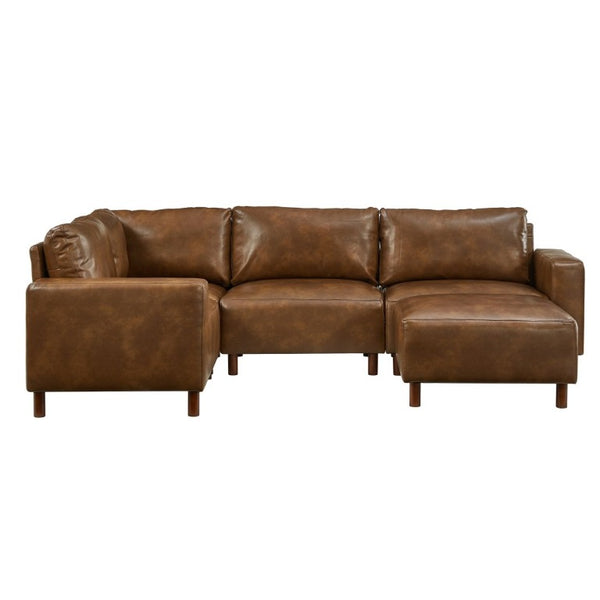 English Elm Modern Five Piece Modular Sectional with Ottoman PU Leather Low Profile Living Room Sofa W1097S00317