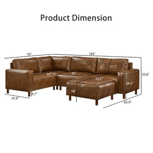English Elm Modern Five Piece Modular Sectional with Ottoman PU Leather Low Profile Living Room Sofa W1097S00317