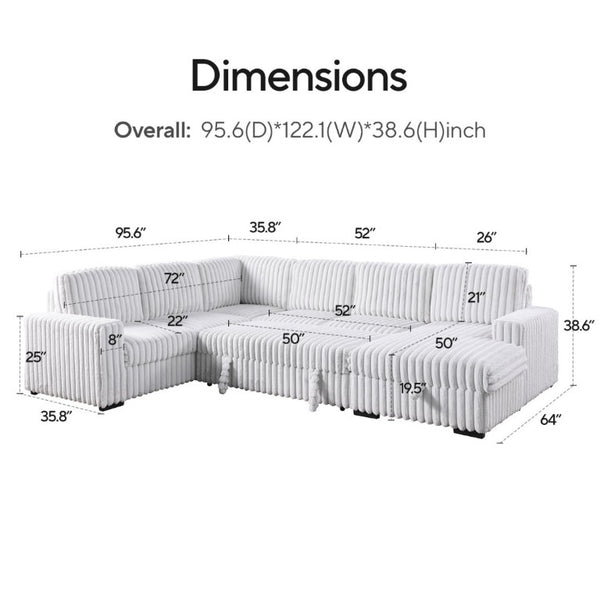 English Elm 6530 L-Shaped Sectional Sleeper Sofa with USB Port Storage Chaise and Cup Holders W1099P369686