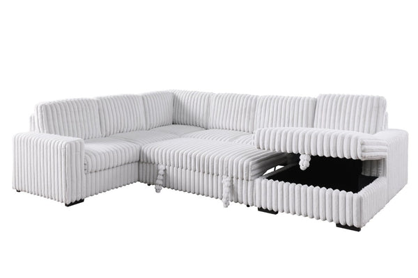 English Elm 6530 L-Shaped Sectional Sleeper Sofa with USB Port Storage Chaise and Cup Holders W1099P369686