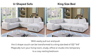 English Elm 6530 L-Shaped Sectional Sleeper Sofa with USB Port Storage Chaise and Cup Holders W1099P369686