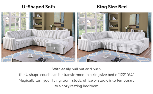 English Elm 6530 L-Shaped Sectional Sleeper Sofa with USB Port Storage Chaise and Cup Holders W1099P369686