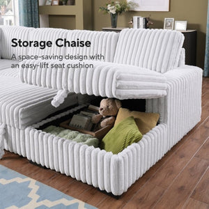 English Elm 6530 L-Shaped Sectional Sleeper Sofa with USB Port Storage Chaise and Cup Holders W1099P369686