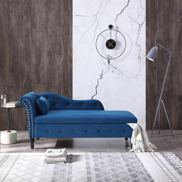 English Elm Aijia Velvet Tufted Chaise Lounge with Hidden Storage and Nailhead Trim Accent Seating W111749338