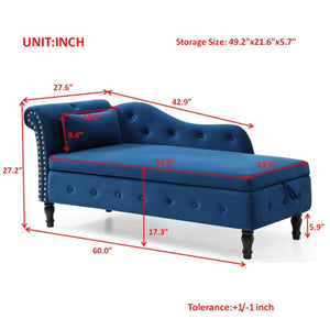 English Elm Aijia Velvet Tufted Chaise Lounge with Hidden Storage and Nailhead Trim Accent Seating W111749338