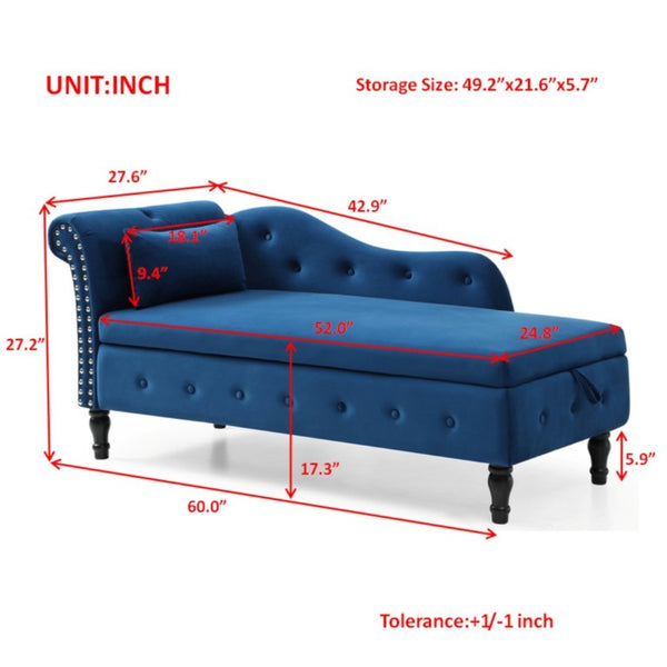 English Elm Aijia Velvet Tufted Chaise Lounge with Hidden Storage and Nailhead Trim Accent Seating W111749338