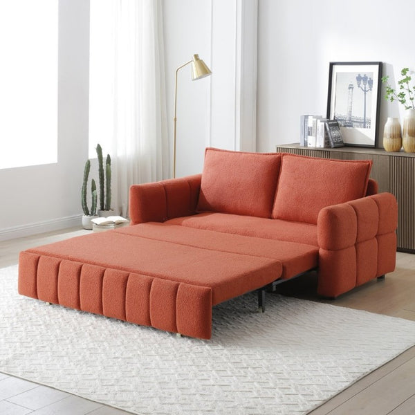 English Elm Sleeper Sofa Convertible Teddy Fabric Pull Out Chaise Couch for Small Space Living W1117P253965