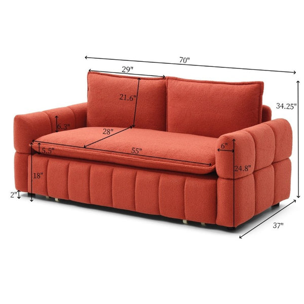 English Elm Sleeper Sofa Convertible Teddy Fabric Pull Out Chaise Couch for Small Space Living W1117P253965