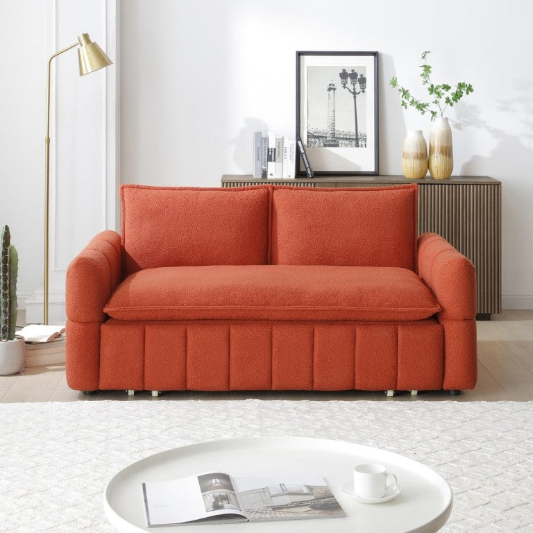 English Elm Sleeper Sofa Convertible Teddy Fabric Pull Out Chaise Couch for Small Space Living W1117P253965