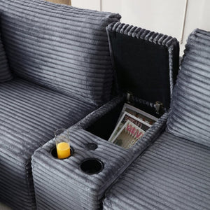 English Elm Modular Corduroy Cloud Sectional with USB Ports Cup Holders Storage and Sleeper Ottoman W1117P415801