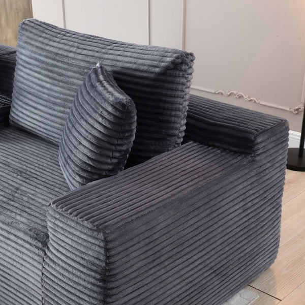 English Elm Modular Corduroy Cloud Sectional with USB Ports Cup Holders Storage and Sleeper Ottoman W1117P415801