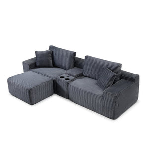 English Elm Modular Corduroy Cloud Sectional with USB Ports Cup Holders Storage and Sleeper Ottoman W1117P415801