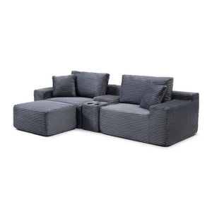 English Elm Modular Corduroy Cloud Sectional with USB Ports Cup Holders Storage and Sleeper Ottoman W1117P415801