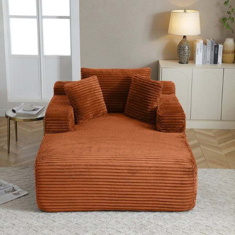 English Elm 49 Inch Corduroy Chaise Lounge with High Density Foam Wide Arms and Three Accent Pillows W1117P449099