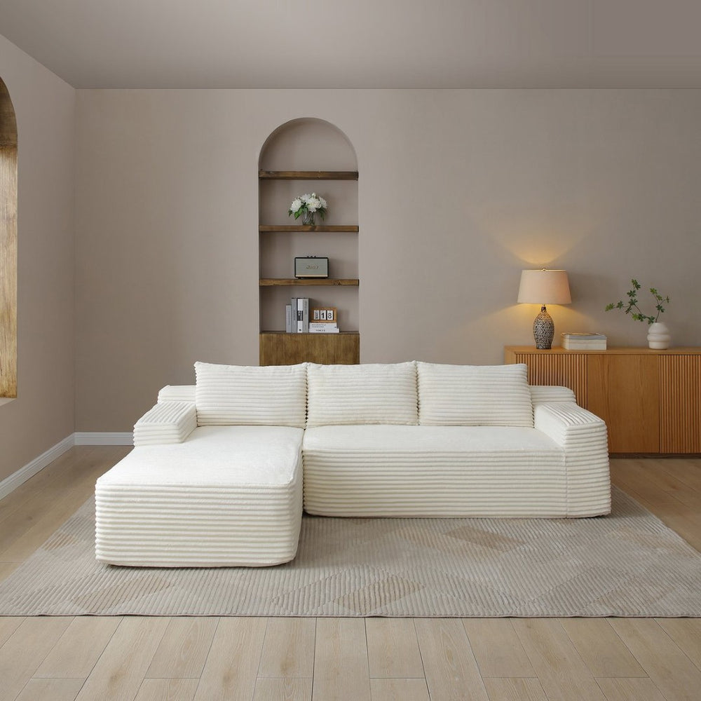 English Elm 97'' Modular Corduroy Sectional with Deep Seat Cushions for Spacious Living Rooms Beige - A W1117P457736