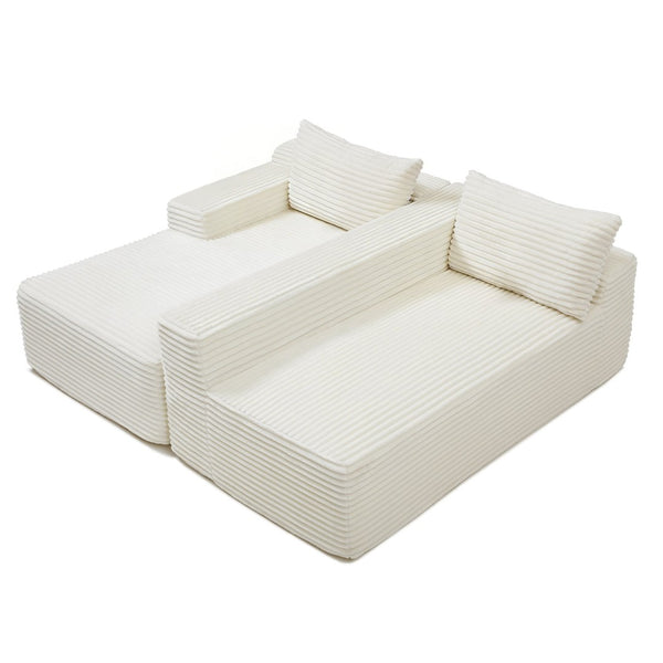 English Elm 97'' Modular Corduroy Sectional with Deep Seat Cushions for Spacious Living Rooms Beige - A W1117P457736