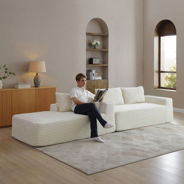 English Elm 97'' Modular Corduroy Sectional with Deep Seat Cushions for Spacious Living Rooms Beige - A W1117P457736
