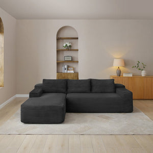 English Elm 97'' Modular Corduroy Sectional with Deep Seat Cushions for Spacious Living Rooms Black - A W1117P457738