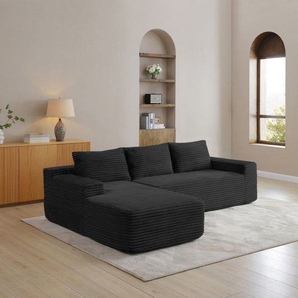 English Elm 97'' Modular Corduroy Sectional with Deep Seat Cushions for Spacious Living Rooms Black - A W1117P457738
