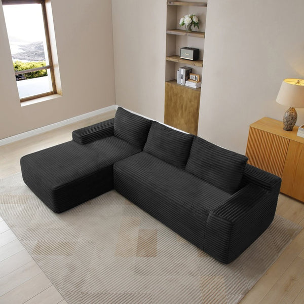 English Elm 97'' Modular Corduroy Sectional with Deep Seat Cushions for Spacious Living Rooms Black - A W1117P457738