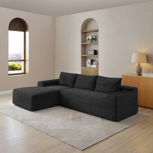English Elm 97'' Modular Corduroy Sectional with Deep Seat Cushions for Spacious Living Rooms Black - A W1117P457738