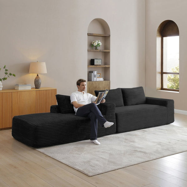 English Elm 97'' Modular Corduroy Sectional with Deep Seat Cushions for Spacious Living Rooms Black - A W1117P457738