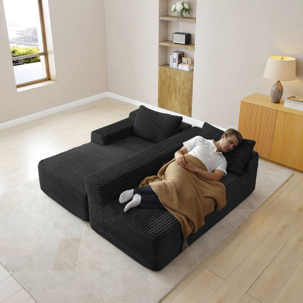 English Elm 97'' Modular Corduroy Sectional with Deep Seat Cushions for Spacious Living Rooms Black - A W1117P457738