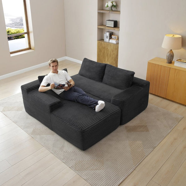 English Elm 97'' Modular Corduroy Sectional with Deep Seat Cushions for Spacious Living Rooms Black - A W1117P457738